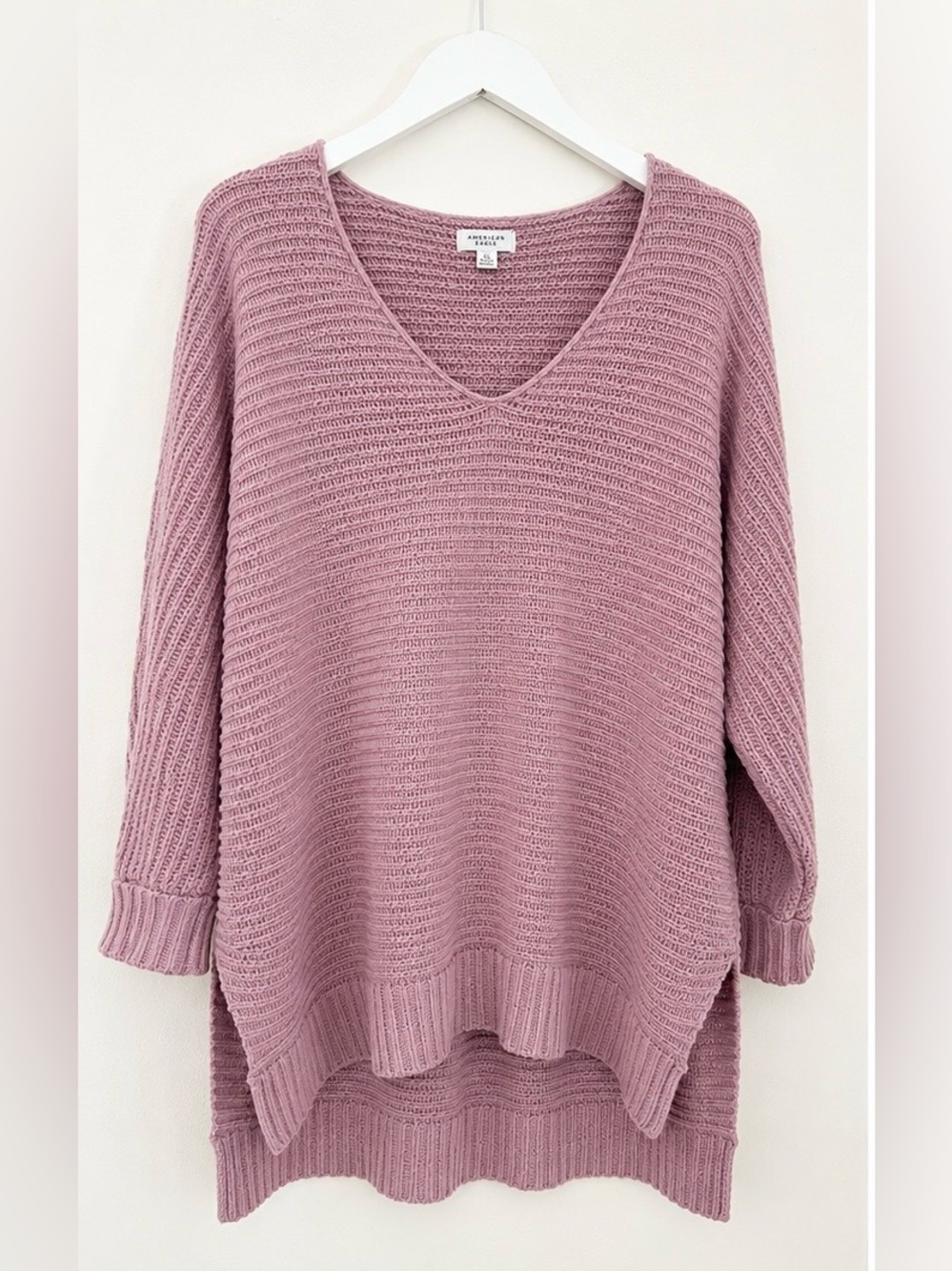 American Eagle Chenille Tunic Sweater XS/S Mauve Pink Oversized V-Neck
